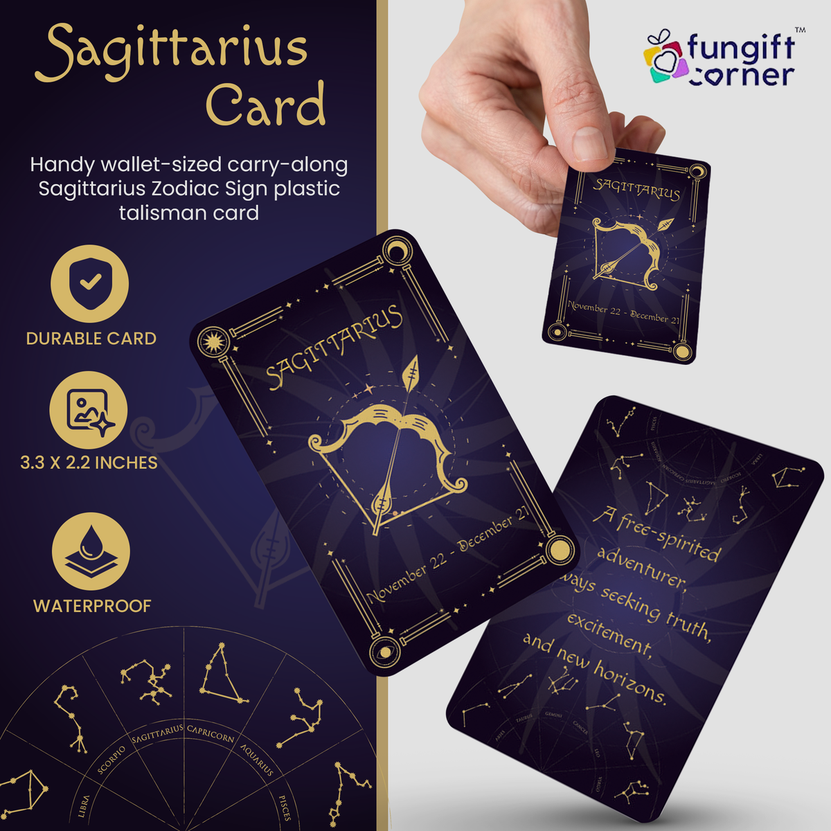 Sagittarius Zodiac Gift Set, Astrology Horoscope Keychain and Card, Unique Sagittarius Birthday Gift for Women and Men, November December Zodiac Sign Constellation Accessory, Made in USA (2-Pack)