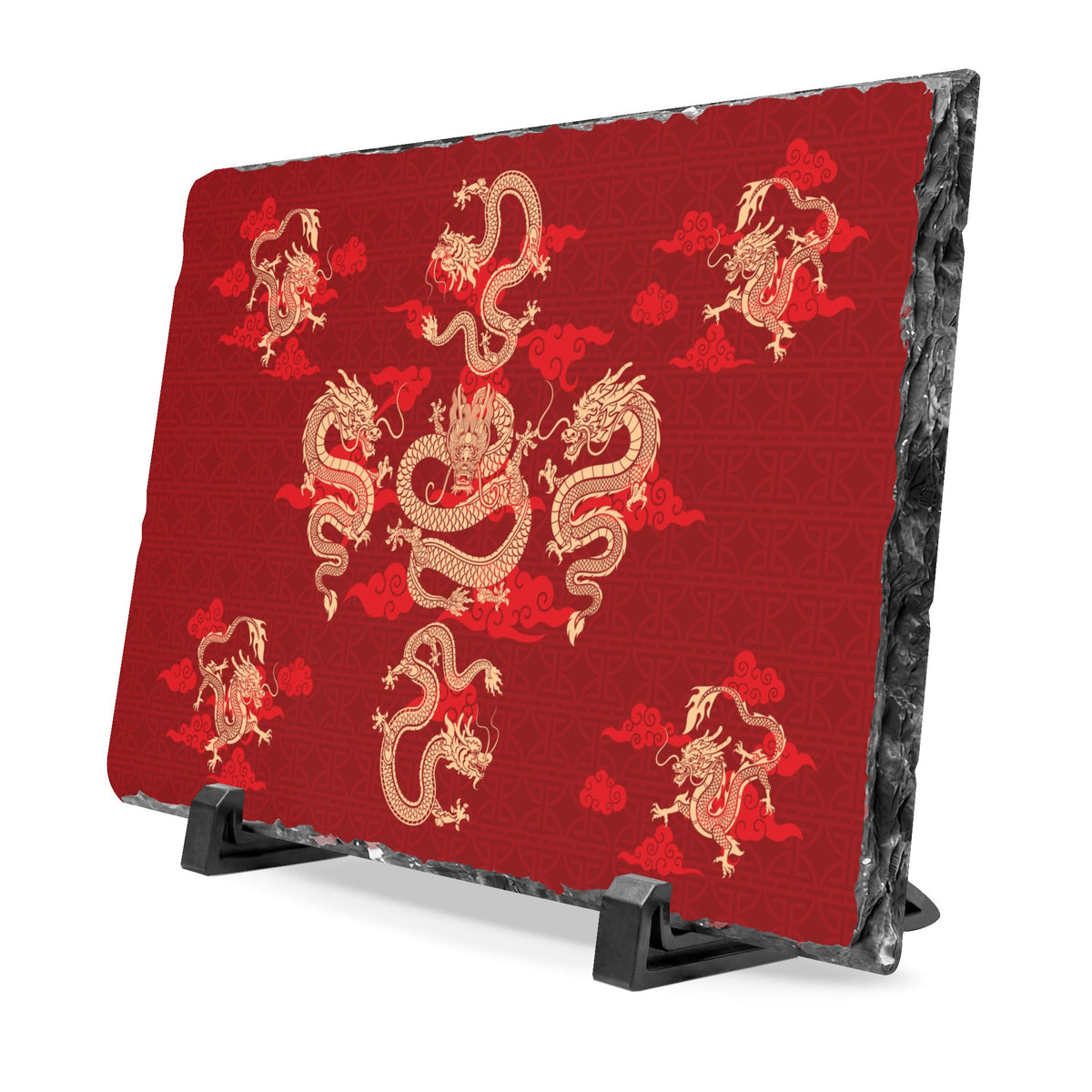 Nine Dragons Feng Shui Slate Plaque, Red Dragon Wealth Symbol, Period 9 Prosperity Decor, Asian Home Office Art