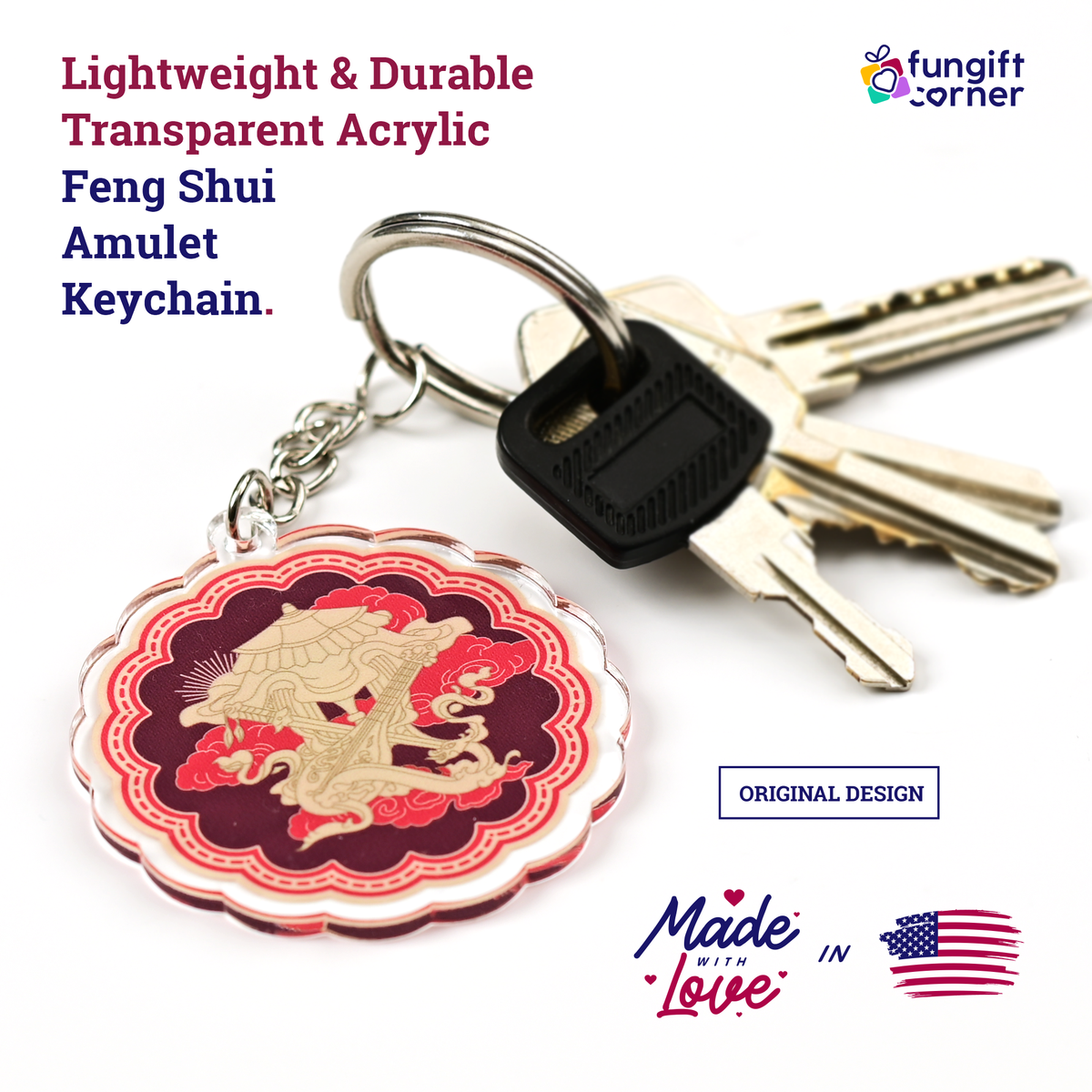 Four Weapon Protection Amulet Feng Shui Keychains (2 Pack)