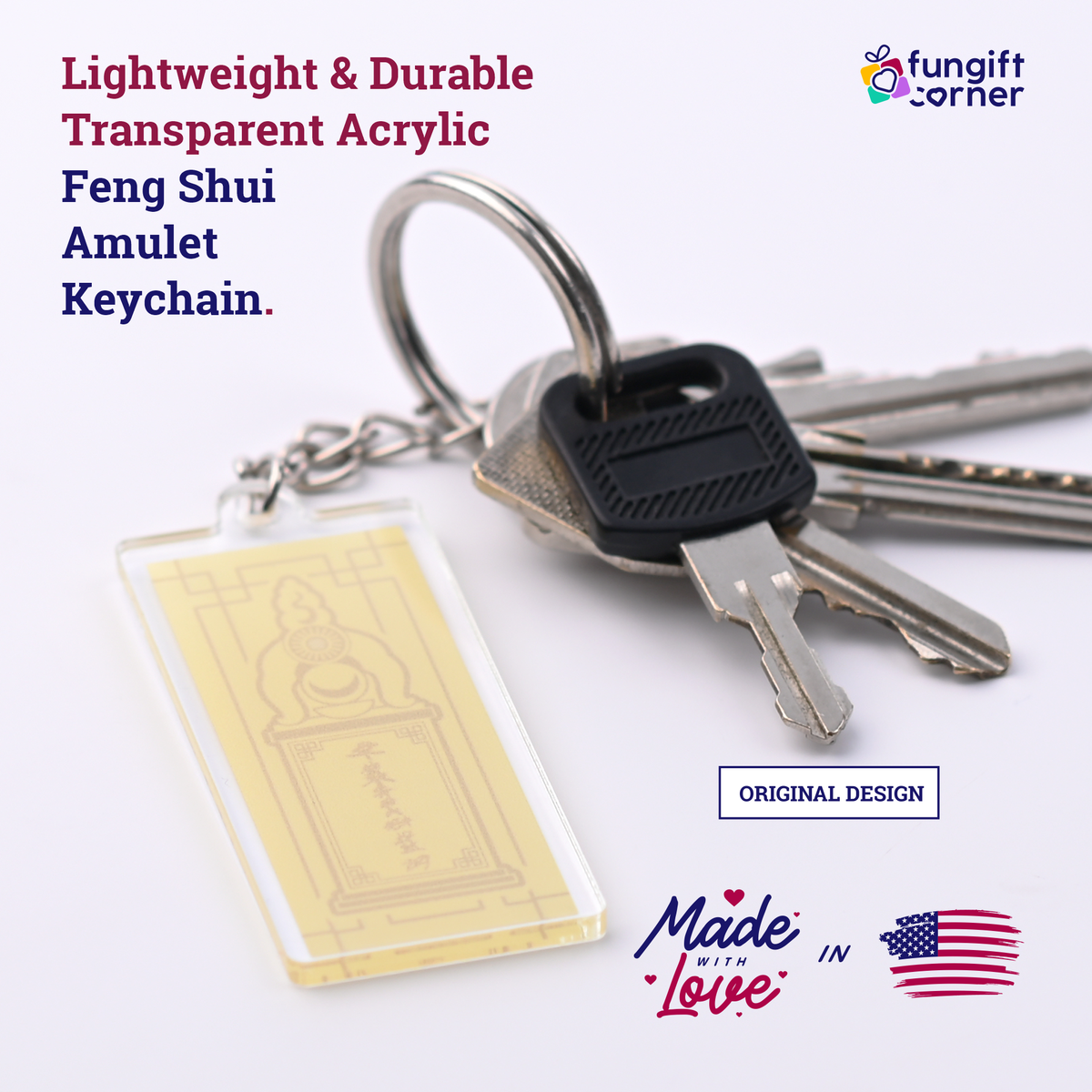 Heart Sutra Pagoda Feng Shui Keychains, Acrylic (2 Pack)