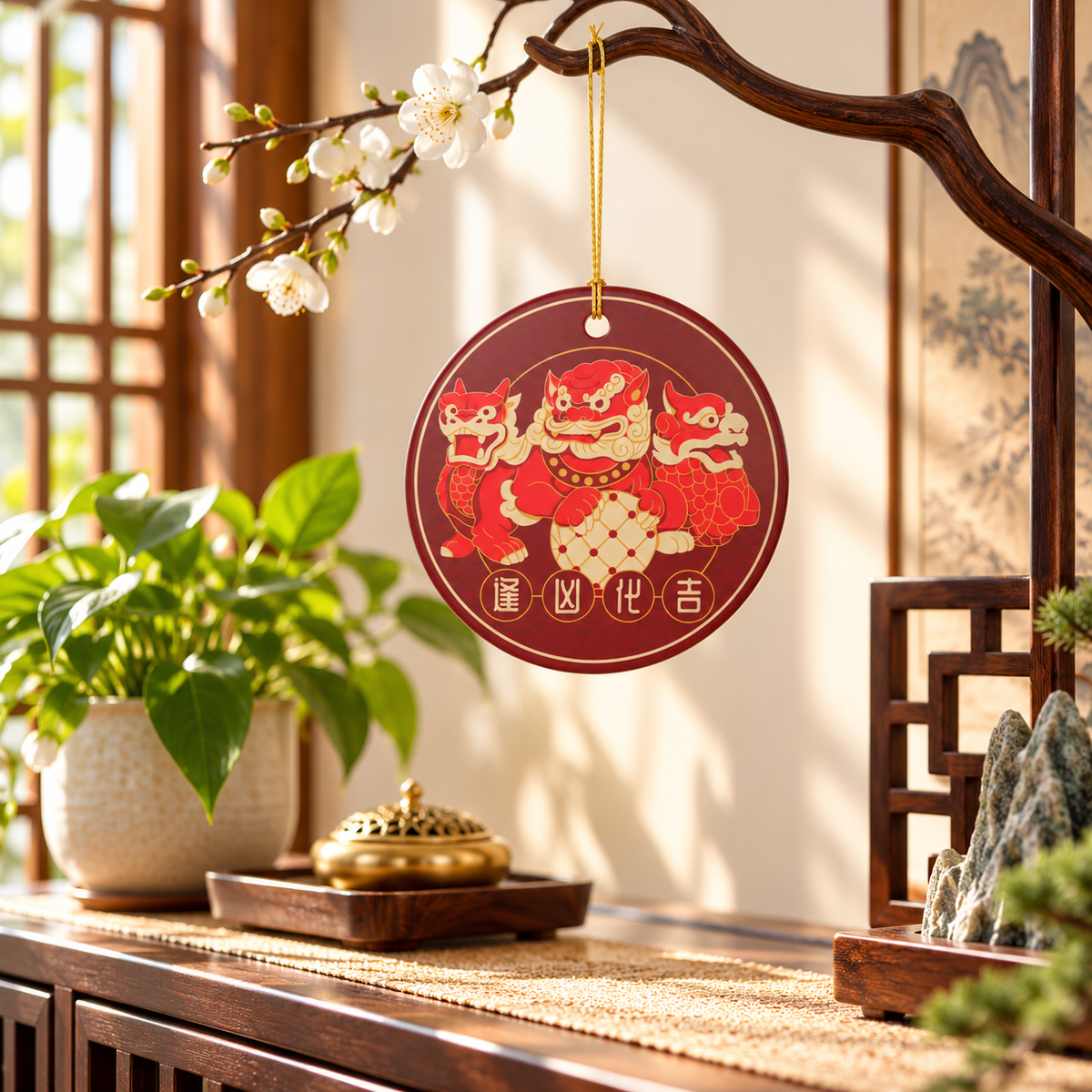 Three Celestial Guardians Feng Shui Ceramic Amulet – Chi Lin, Pi Yao and Fu Dog