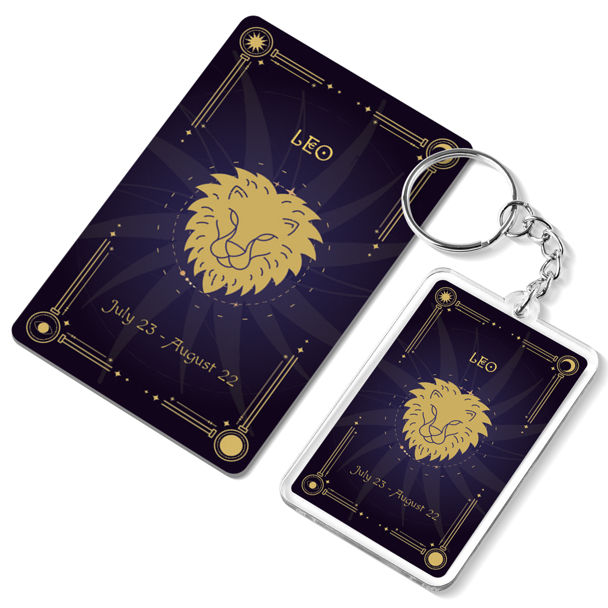 Leo Zodiac Gift Set, Astrology Horoscope Keychain and Card, Unique Leo Birthday Gift for Women and Men, July August Zodiac Sign Constellation Accessory, Made in USA (2-Pack)