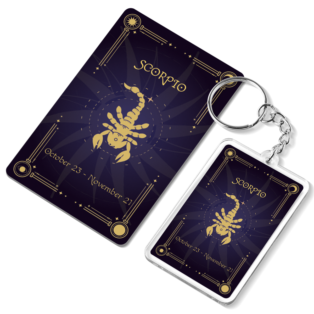 Scorpio Zodiac Gift Set, Astrology Horoscope Keychain and Card, Unique Scorpio Birthday Gift for Women and Men, October November Zodiac Sign Constellation Accessory, Made in USA (2-Pack)