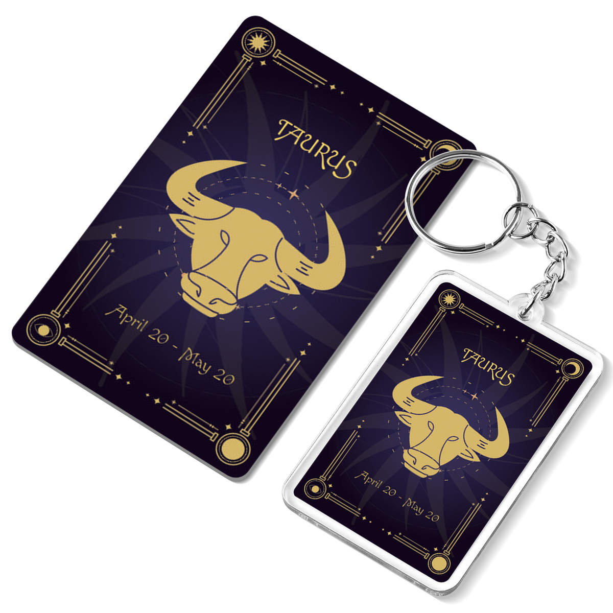 Taurus Zodiac Gift Set, Astrology Horoscope Keychain and Card, Unique Taurus Birthday Gift for Women and Men, April May Zodiac Sign Constellation Accessory, Made in USA (2-Pack)