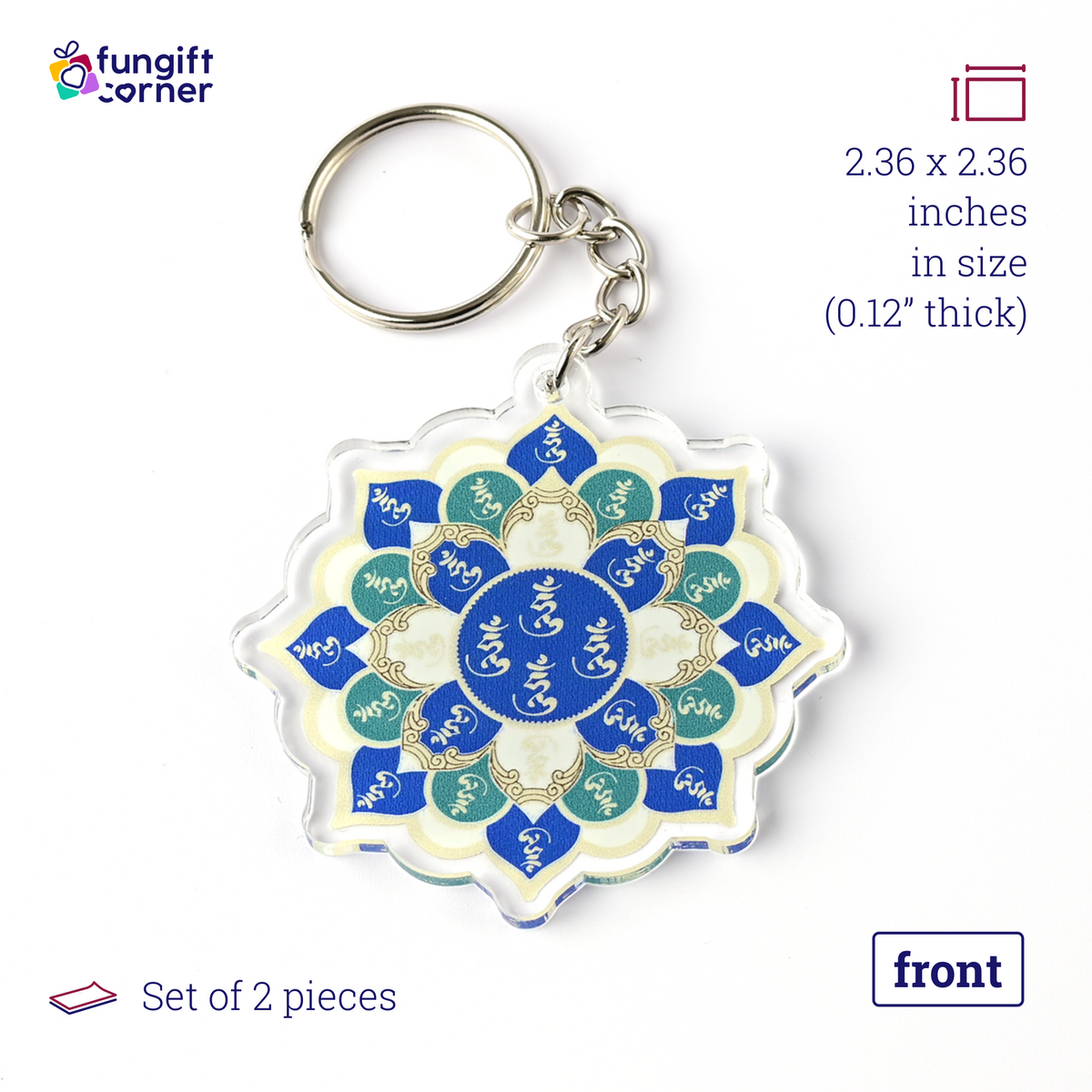 Feng Shui 28 Hums Lotus Mandala Amulet Keychains (2 Pack)
