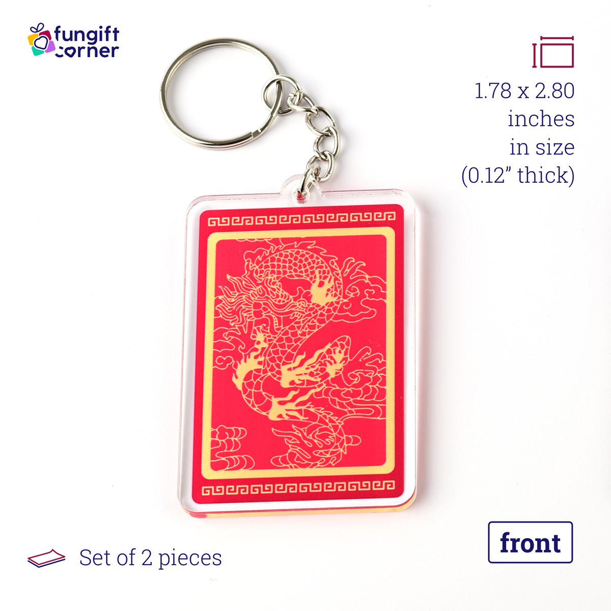 Prosperity Flag with Dragon Amulet Feng Shui Keychains (2 Pack)
