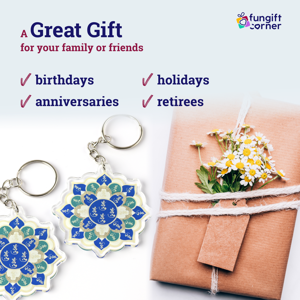 Feng Shui 28 Hums Lotus Mandala Amulet Keychains (2 Pack)