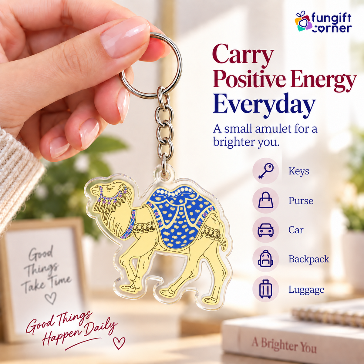 Cash Flow Camel Amulet Feng Shui Keychains (2 Pack)