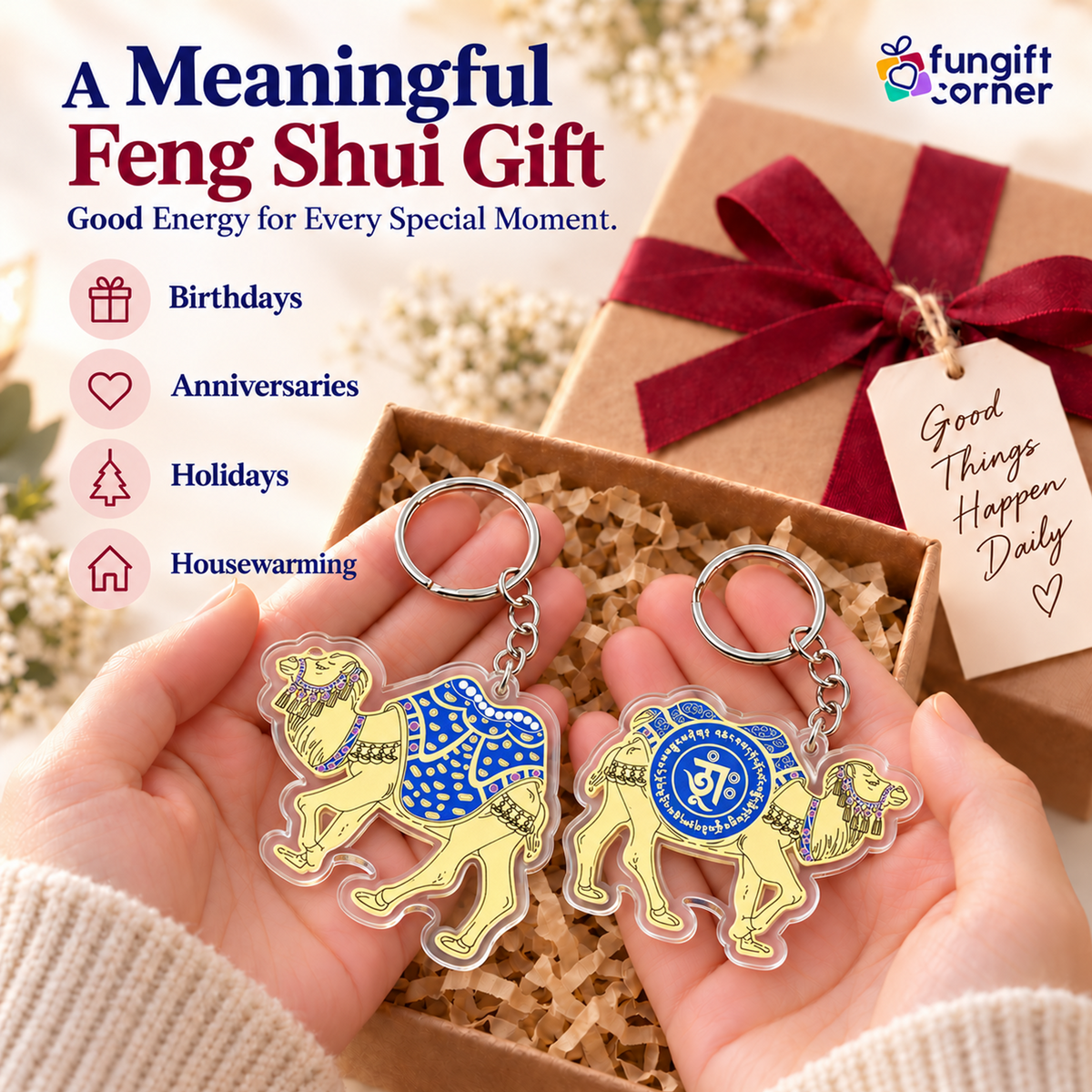 Cash Flow Camel Amulet Feng Shui Keychains (2 Pack)