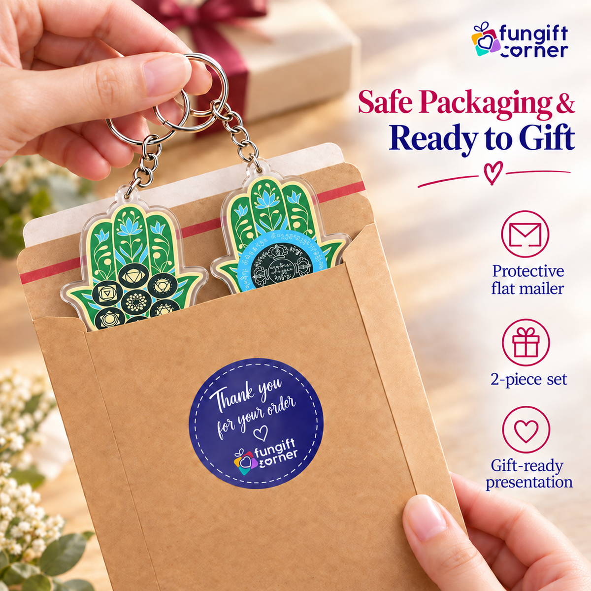 Hamsa Hand Life Force Amulet Feng Shui Keychains (2 Pack)