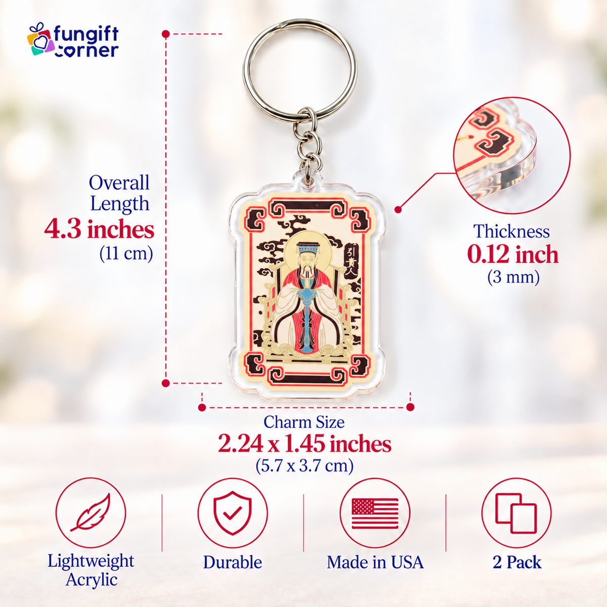 Jade Emperor Gui Ren Amulet Keychains, Acrylic (2 Pack)