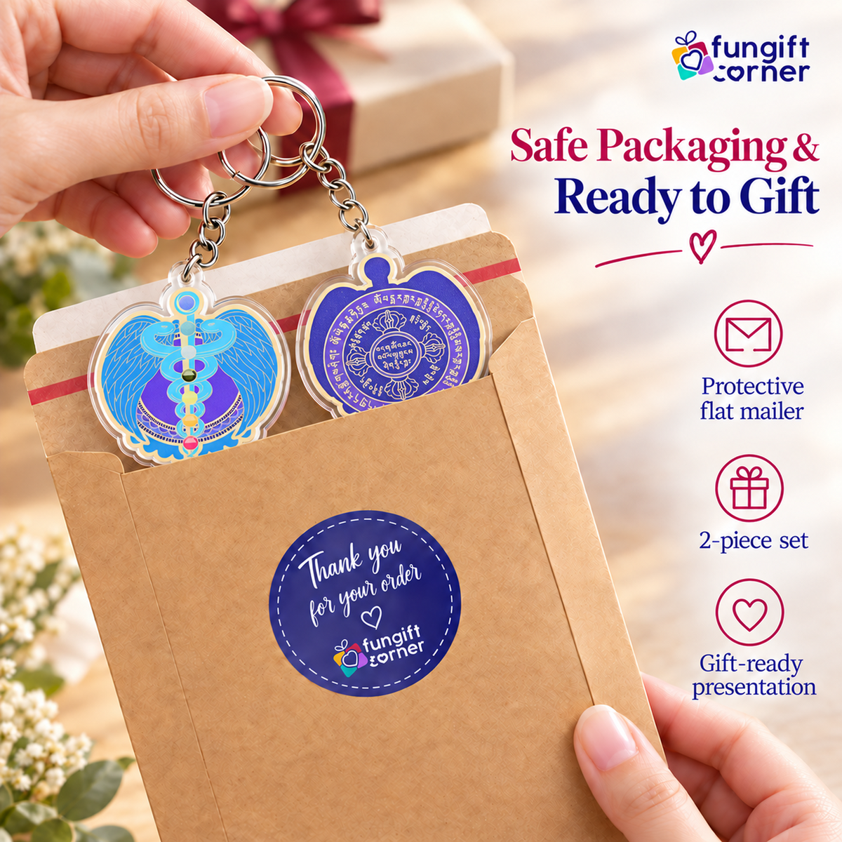 Life Force Amulet with 7 Chakra Feng Shui Keychains, Acrylic (2 Pack)