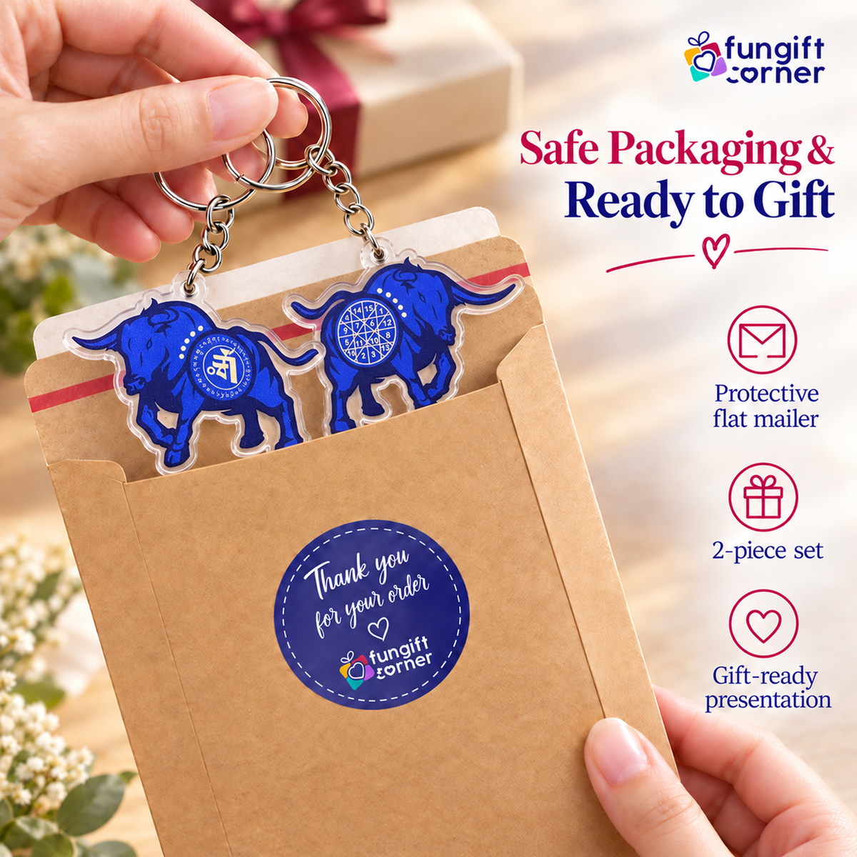 Big Money Bull Amulet Feng Shui Keychains (2 Pack)