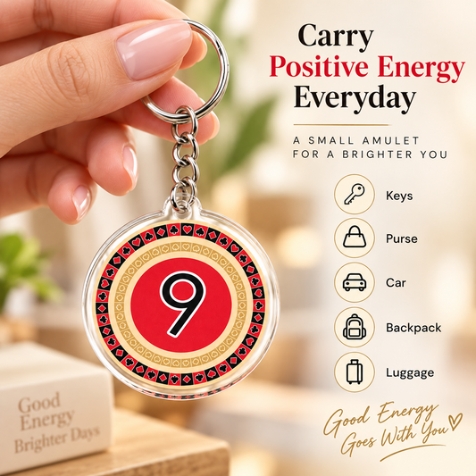 Number 9 Wealth Feng Shui Amulet Keychains, Acrylic (2 Pack)