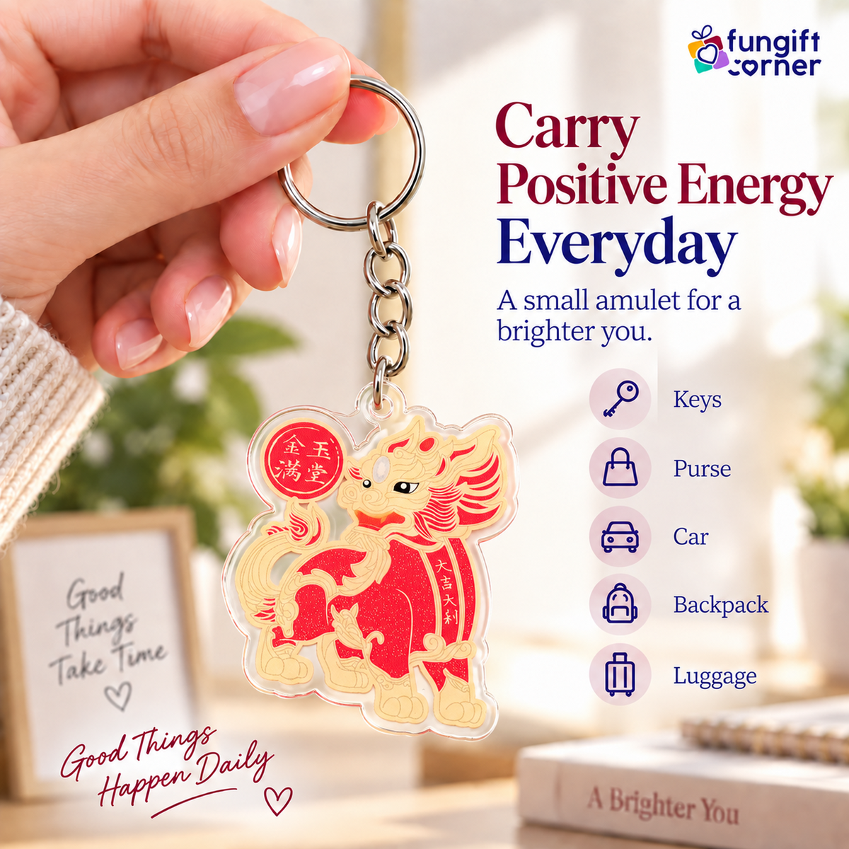Big Auspicious Pi Yao Amulet Keychains, Acrylic (2 Pack)