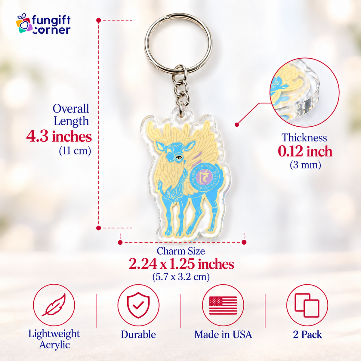 Sky Deer Spirit Essence Amulet Keychains, Acrylic (2 Pack)