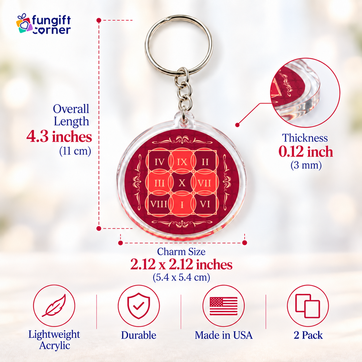 Sum of Ten Feng Shui Amulet Feng Shui Keychains (2 Pack)