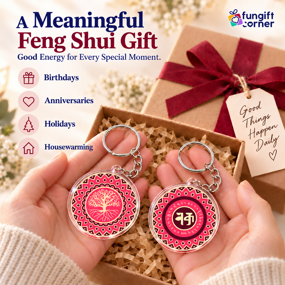 Feng Shui Amulet to Boost Reducing Energy Keychains (2 Pack)