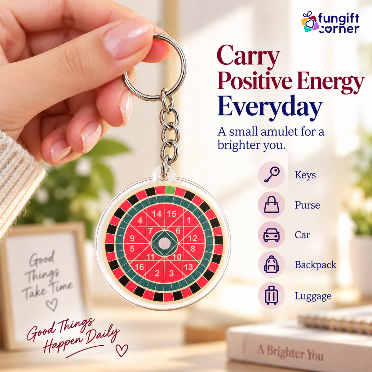 Windfall Yantra Feng Shui Amulet Keychains, Acrylic (2 Pack)