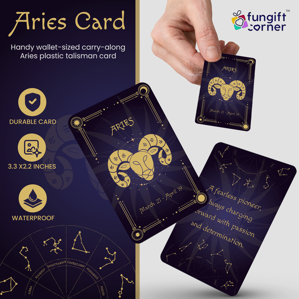 Aries Zodiac Gift Set, Astrology Horoscope Keychain and Card, Unique Aries Birthday Gift for Women and Men, January February Zodiac Sign Constellation Accessory, Made in USA (2-Pack)