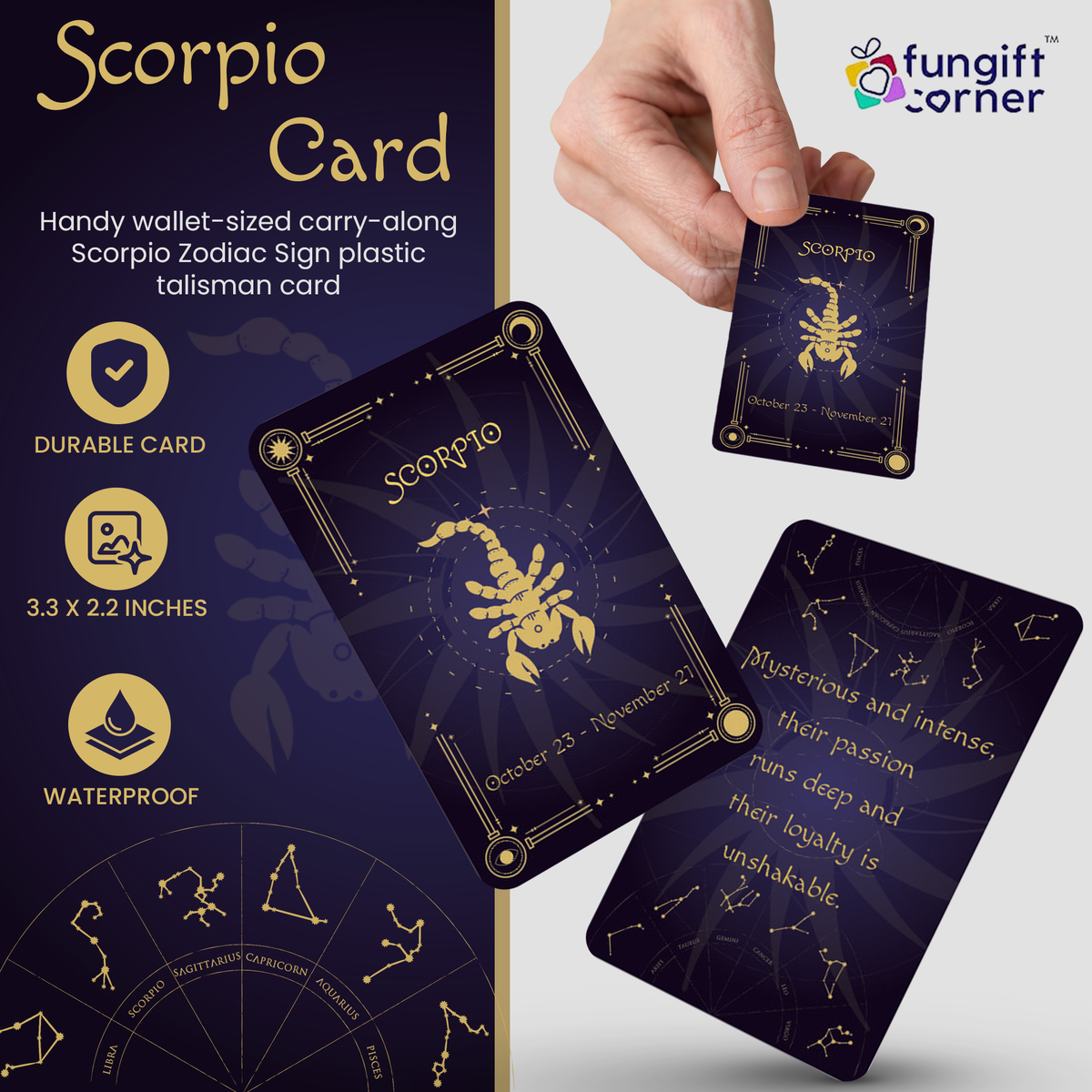 Scorpio Zodiac Gift Set, Astrology Horoscope Keychain and Card, Unique Scorpio Birthday Gift for Women and Men, October November Zodiac Sign Constellation Accessory, Made in USA (2-Pack)