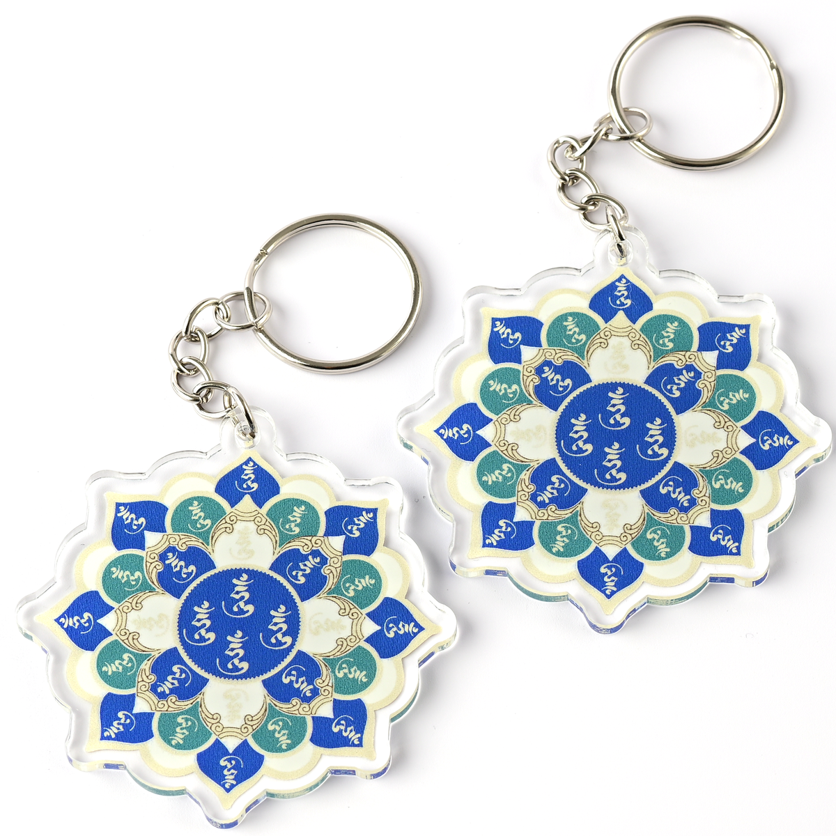 Feng Shui 28 Hums Lotus Mandala Amulet Keychains (2 Pack)