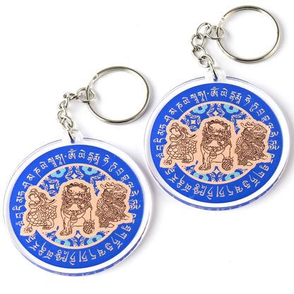 Three Celestial Guardians with Chakra Protection Wheel Feng Shui Amulet (2 Pack)