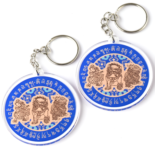 Three Celestial Guardians with Chakra Protection Wheel Feng Shui Amulet (2 Pack)