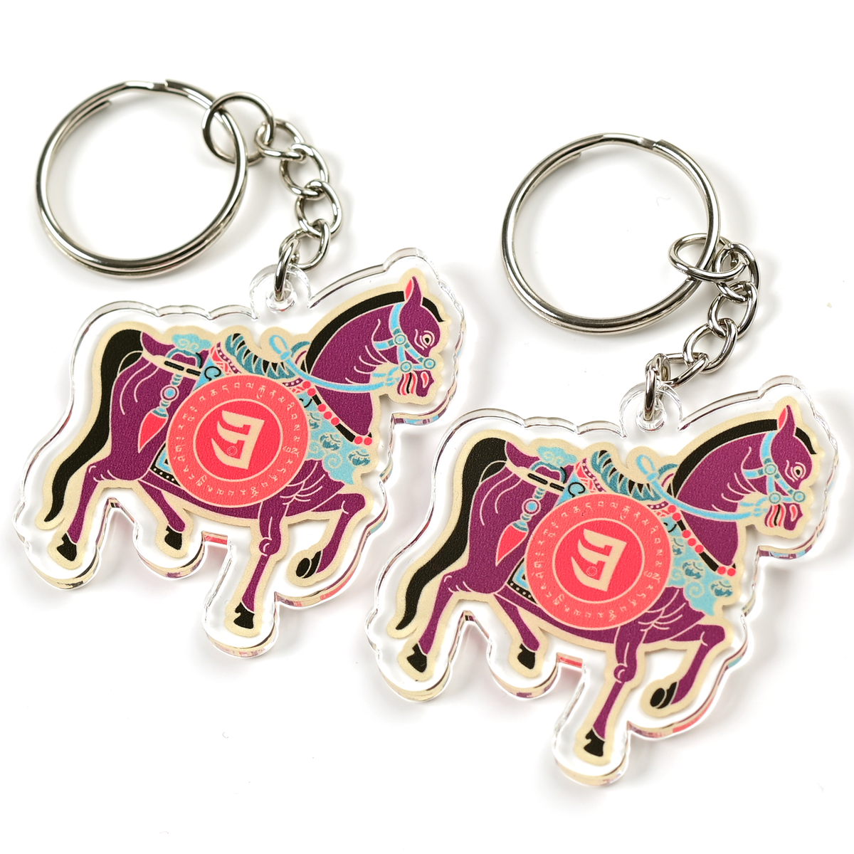 Feng Shui 3 Powers Windhorse Amulet Keychains, Acrylic (2 Pack)