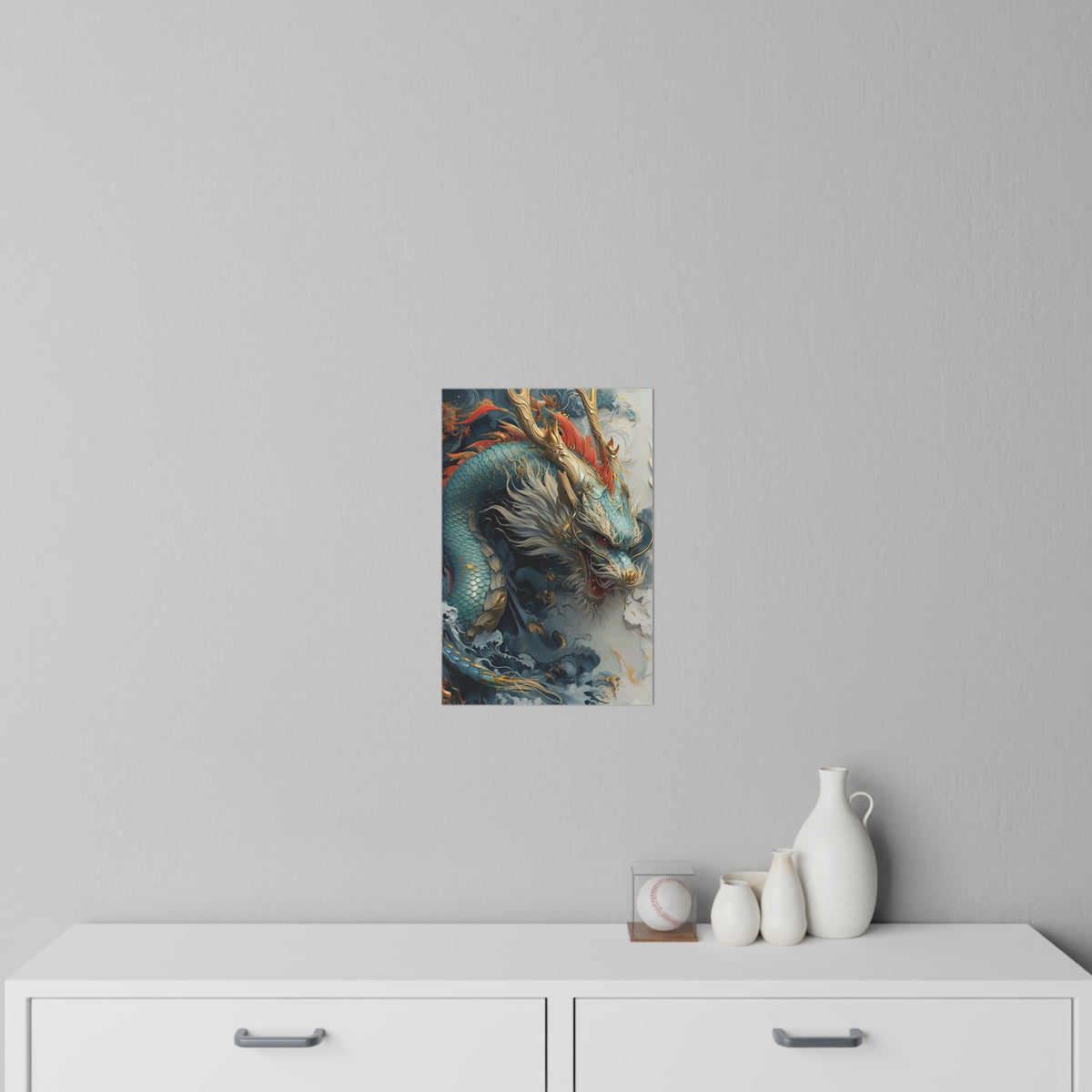 Chinese Dragon Wall Decal, Feng Shui Lucky Dragon Wall Art, Blue Asian Dragon Poster, Removable 12x18 Home Office Decor