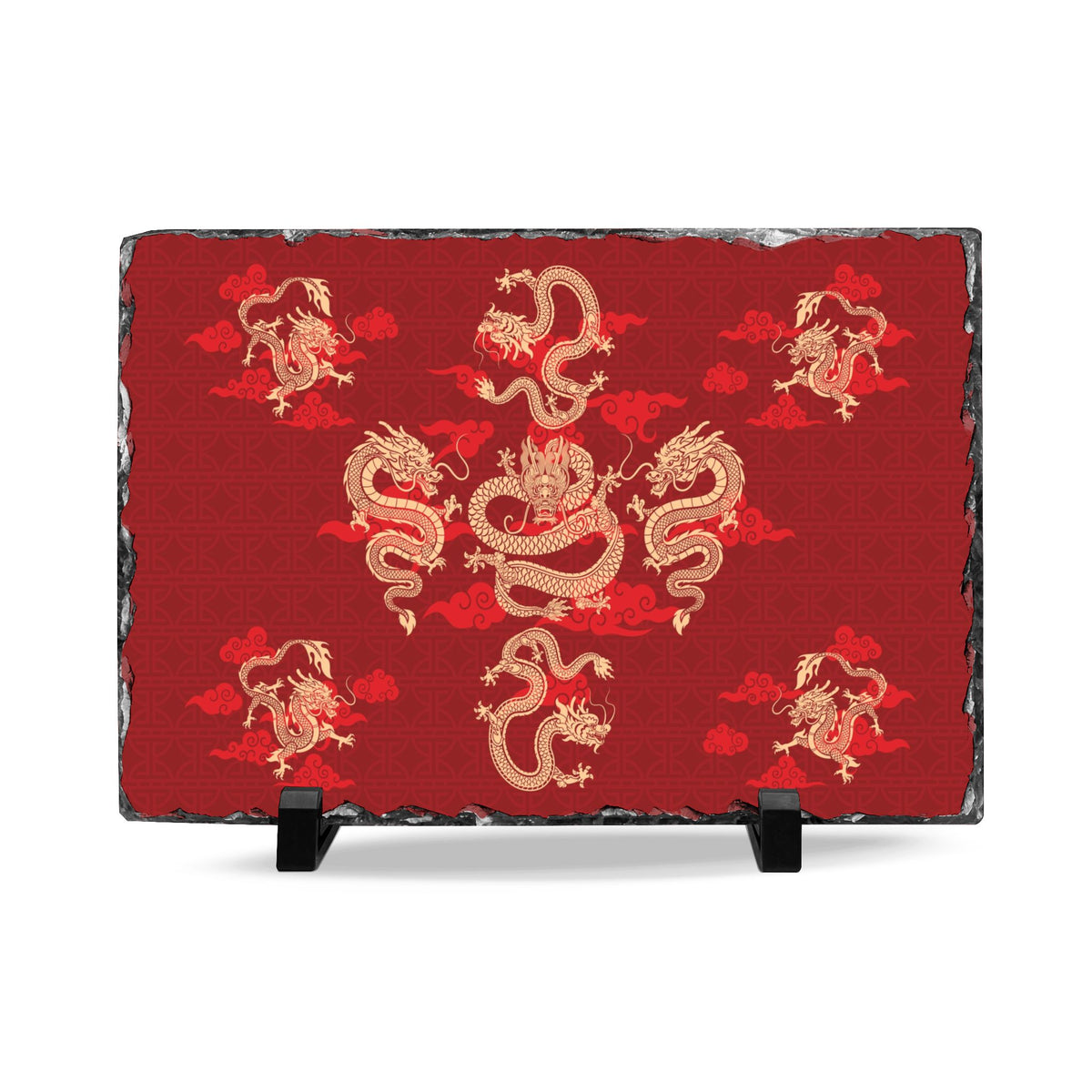 Nine Dragons Feng Shui Slate Plaque, Red Dragon Wealth Symbol, Period 9 Prosperity Decor, Asian Home Office Art