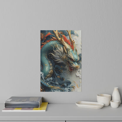 Chinese Dragon Wall Decal, Feng Shui Lucky Dragon Wall Art, Blue Asian Dragon Poster, Removable 12x18 Home Office Decor