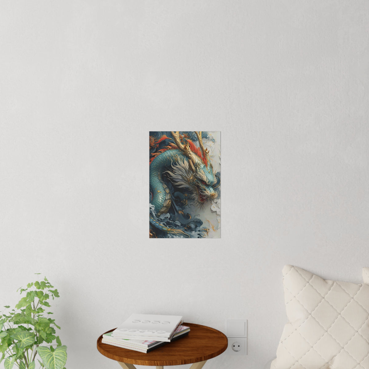 Chinese Dragon Wall Decal, Feng Shui Lucky Dragon Wall Art, Blue Asian Dragon Poster, Removable 12x18 Home Office Decor