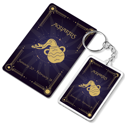 Aquarius Zodiac Gift Set, Astrology Horoscope Keychain and Card, Unique Aquarius Birthday Gift for Women and Men, January February Zodiac Sign Constellation Accessory (2-Pack)
