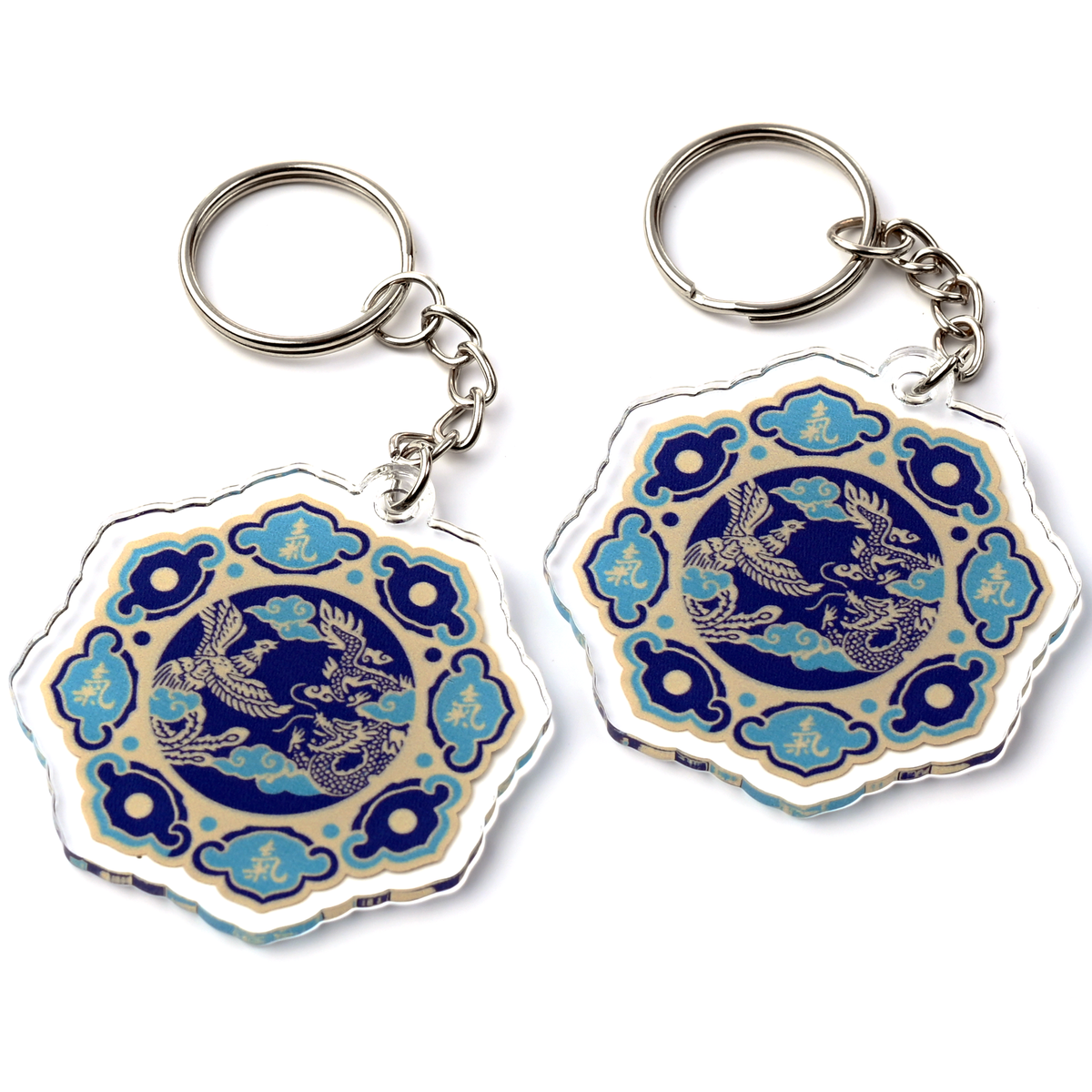 Dragon and Phoenix Life Force Feng Shui Keychains, Acrylic (2 Pack)