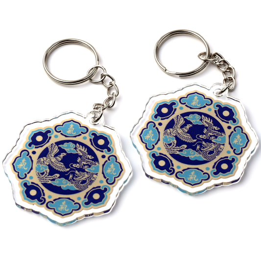 Dragon and Phoenix Life Force Feng Shui Keychains, Acrylic (2 Pack)