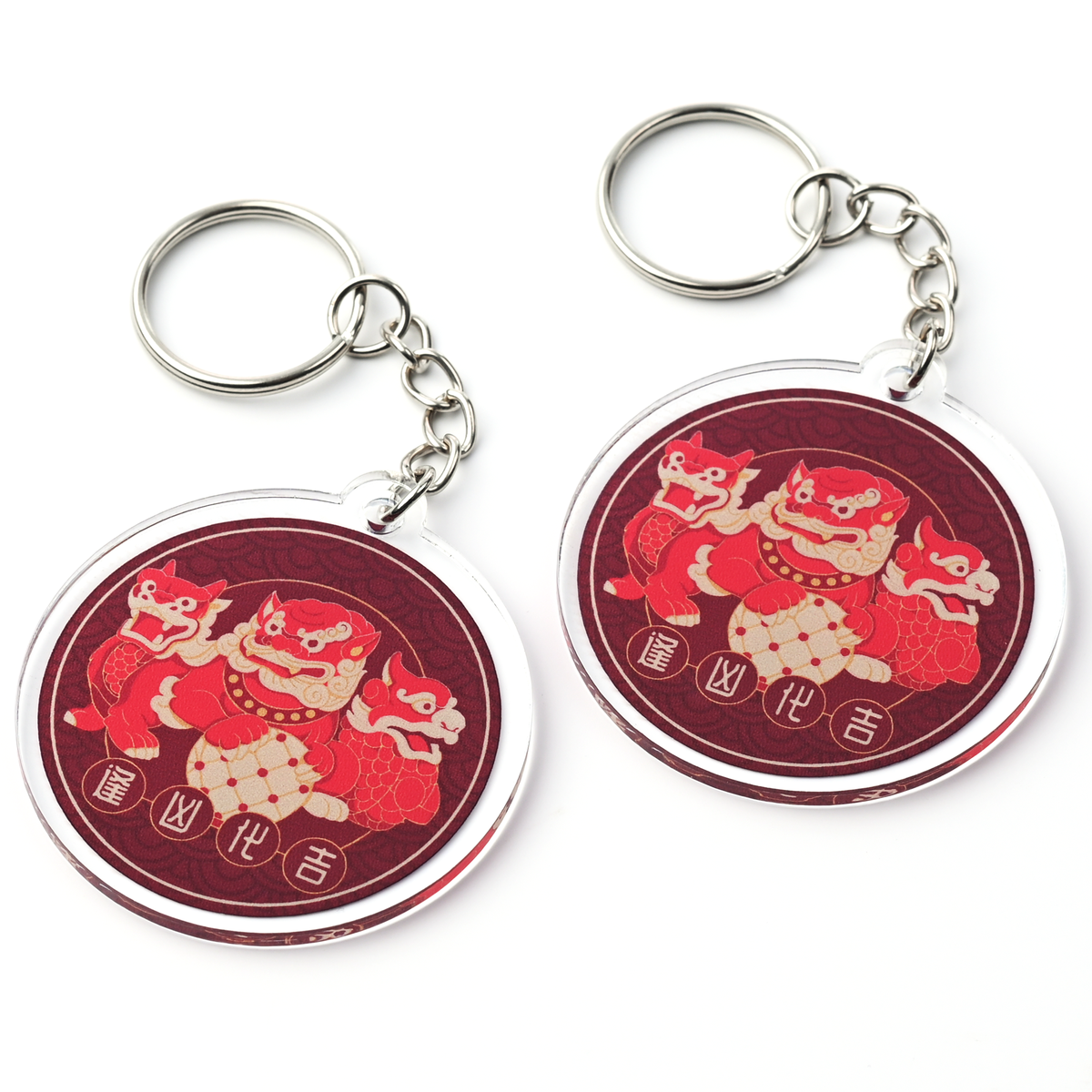 Three Celestial Guardians Feng Shui Keychains with Ksiddigarbha Implements, Acrylic (2 Pack)