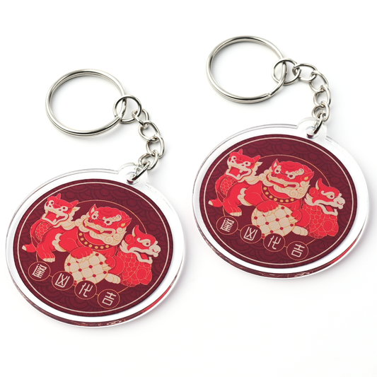 Three Celestial Guardians Feng Shui Keychains with Ksiddigarbha Implements, Acrylic (2 Pack)