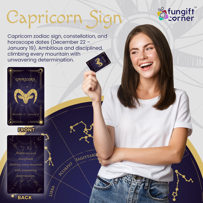 Capricorn Zodiac Gift Set, Astrology Horoscope Keychain and Card, Unique Capricorn Birthday Gift for Women and Men, December January Zodiac Sign Constellation Accessory, Made in USA (2-Pack)