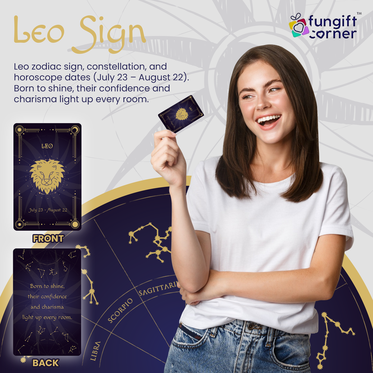 Leo Zodiac Gift Set, Astrology Horoscope Keychain and Card, Unique Leo Birthday Gift for Women and Men, July August Zodiac Sign Constellation Accessory, Made in USA (2-Pack)