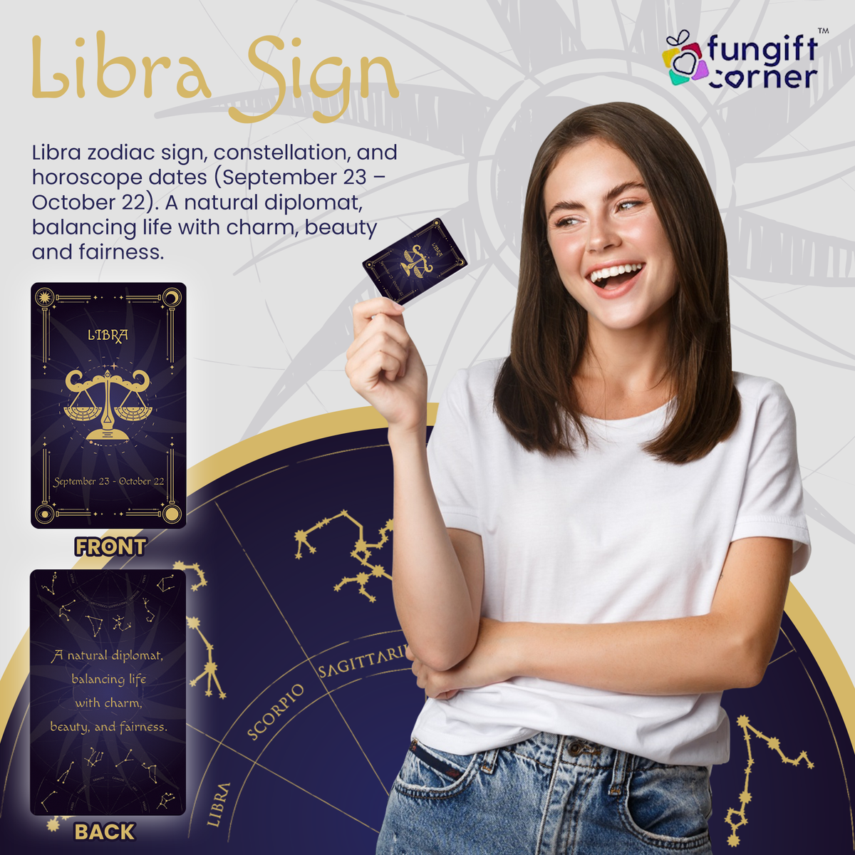 Libra Zodiac Gift Set, Astrology Horoscope Keychain and Card, Unique Libra Birthday Gift for Women and Men, September October Zodiac Sign Constellation Accessory, Made in USA (2-Pack)