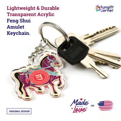Feng Shui 3 Powers Windhorse Amulet Keychains, Acrylic (2 Pack)