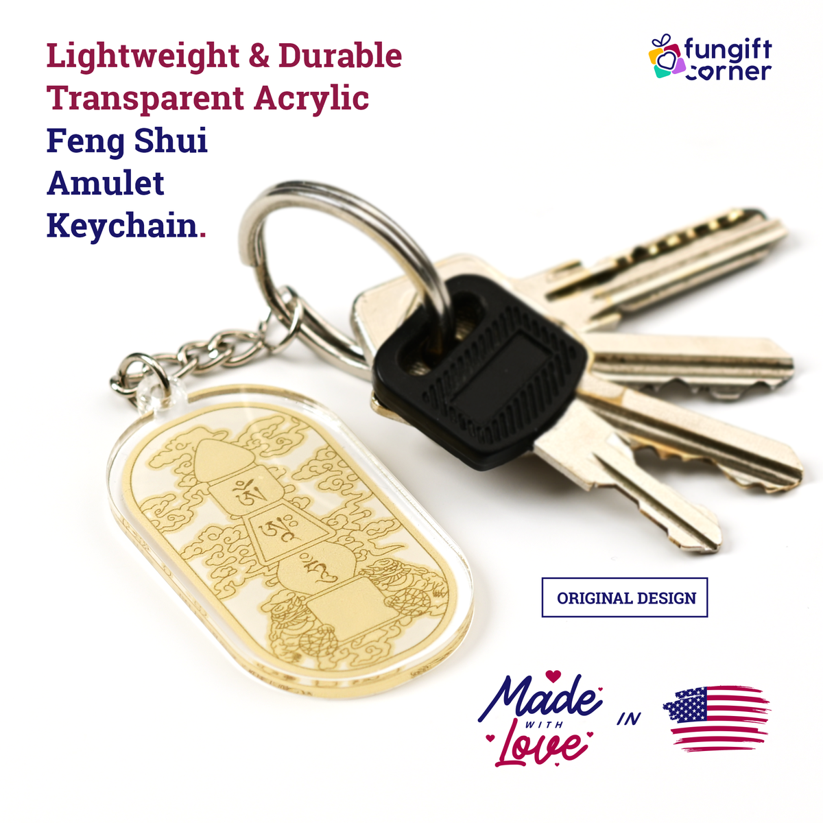 Five Element Pagoda Amulet Feng Shui Keychains (2 Pack)