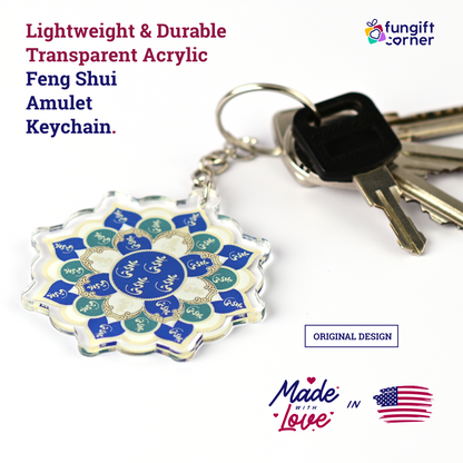 Feng Shui 28 Hums Lotus Mandala Amulet Keychains (2 Pack)