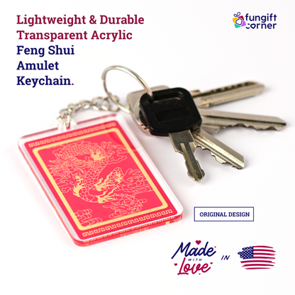 Prosperity Flag with Dragon Amulet Feng Shui Keychains (2 Pack)