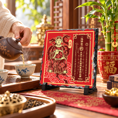 Tai Sui Plaque 2027, General Miao Bing, Natural Slate Feng Shui Plaque, 8" x 8"