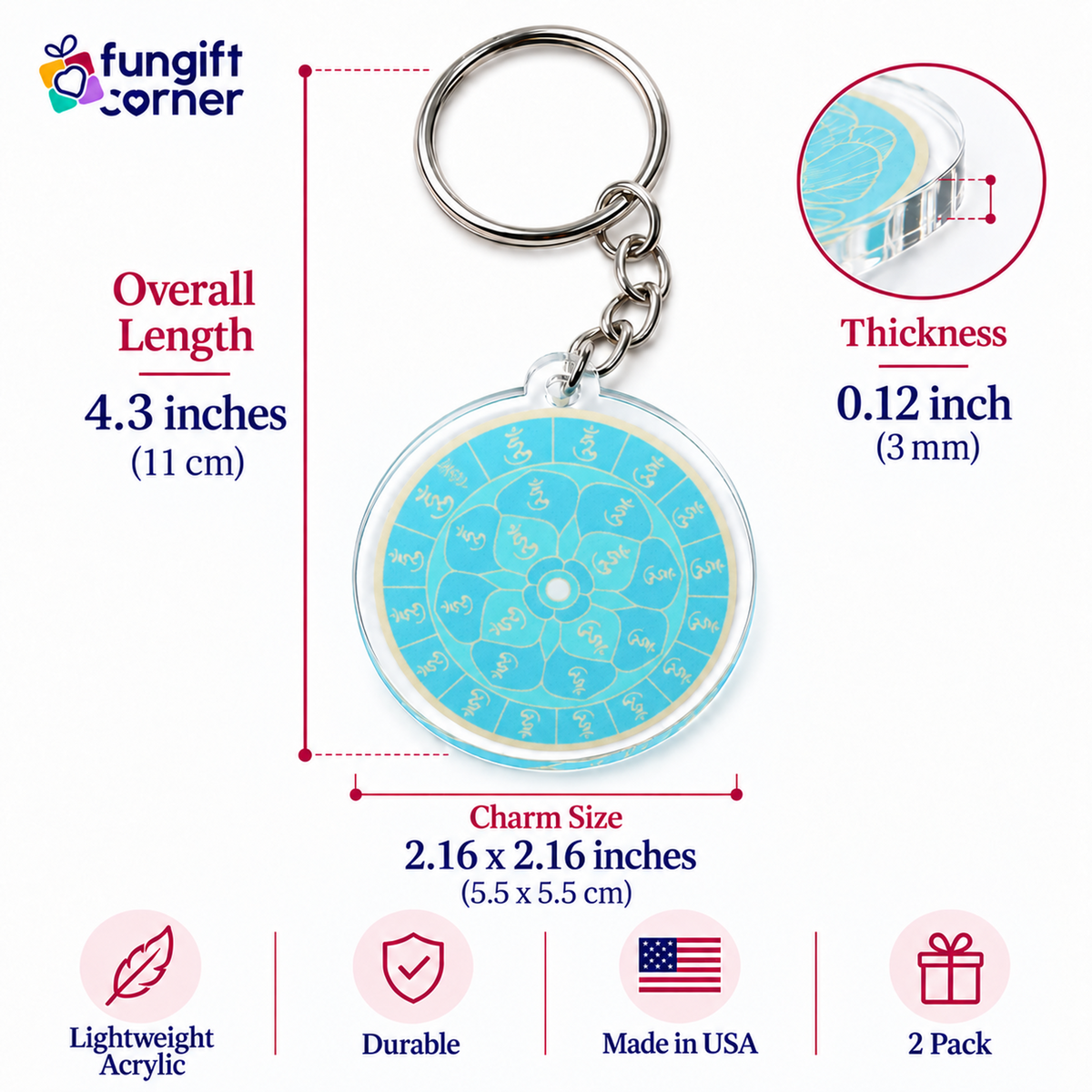 28 Hums Safety Talisman Feng Shui Keychains, Acrylic (2 Pack)