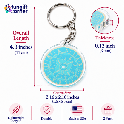 28 Hums Safety Talisman Feng Shui Keychains, Acrylic (2 Pack)
