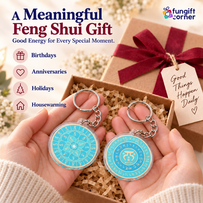 28 Hums Safety Talisman Feng Shui Keychains, Acrylic (2 Pack)