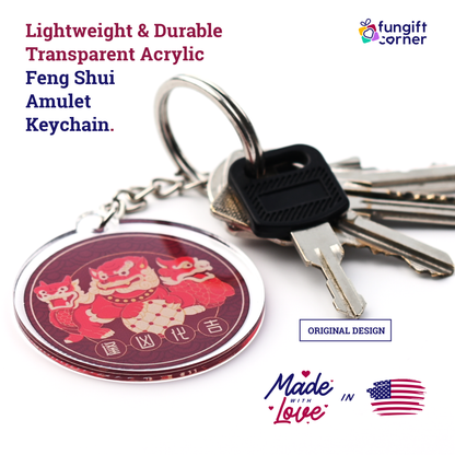Three Celestial Guardians Feng Shui Keychains with Ksiddigarbha Implements, Acrylic (2 Pack)